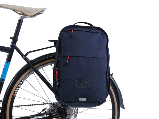 Two Wheel Gear - Pannier Backpack Convertible - Bike Bag - Military Waxed Canvas Overcast Blue - Mounted on Bike (2452862926908)
